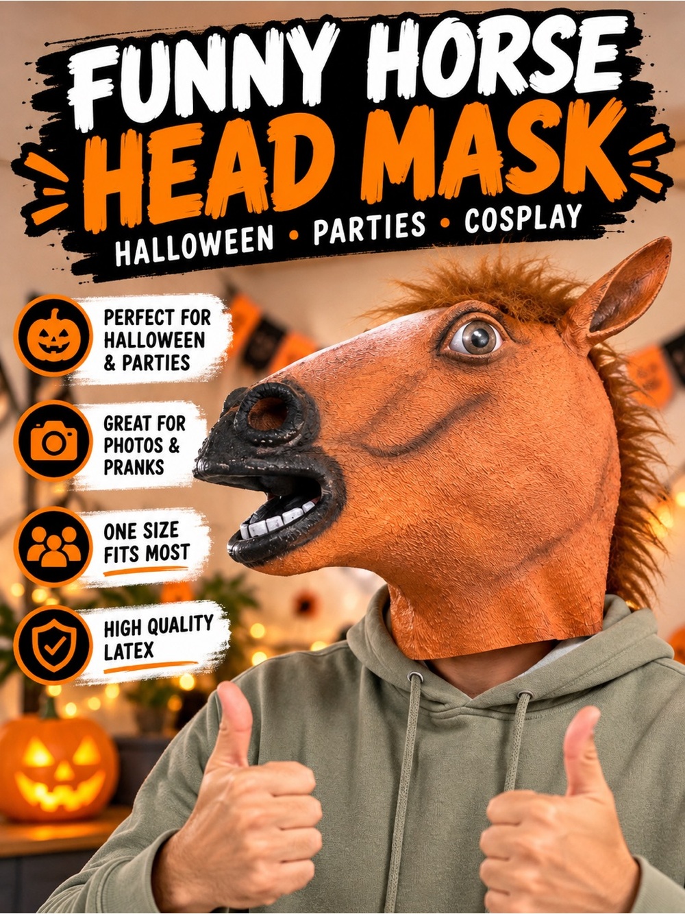 Halloween Horse Head Mask Funny Latex Adult Costume Party Prop